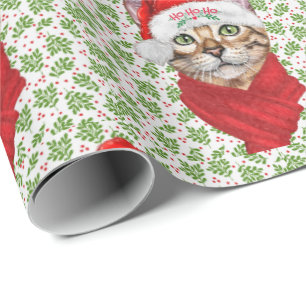 Abyssinian Cat Ho Ho Ho Santa Hat Meowy jul Presentpapper