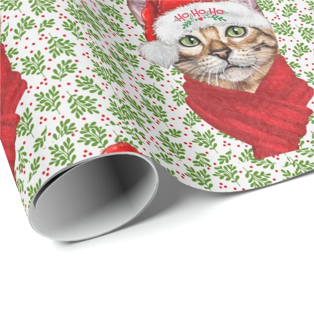 Abyssinian Cat Ho Ho Ho Santa Hat Meowy jul Presentpapper (Rullad Hörn)
