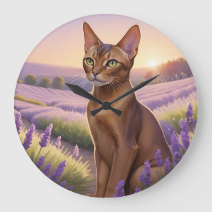 Abyssinian Cat i Lavender Fält Stor Klocka