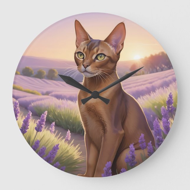 Abyssinian Cat i Lavender Fält Stor Klocka (Framsida)