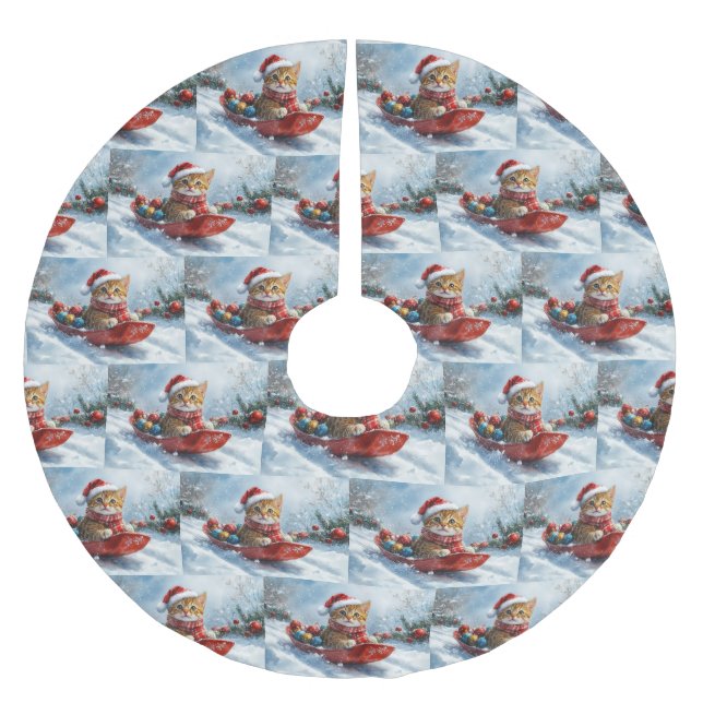 Abyssinian Cat i Sledge Låt det snöa jul Julgransmatta Borstad Polyester (Framsidan)