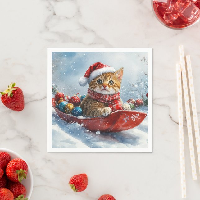 Abyssinian Cat i Sledge Låt det snöa jul Pappersservett (Insitu)