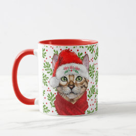 Abyssinian Cat in a Santa Hat med Holly-jul Mugg
