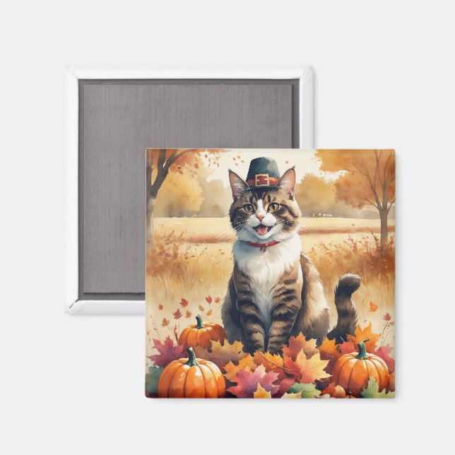 Abyssinian Cat in Höst löv Thanksgiving Art Magnet (Front/Back)