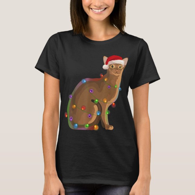 Abyssinian Cat jul Ljus Julafton Cat Lover T Shirt (Framsida)