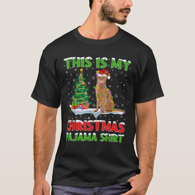 Abyssinian Cat Julafton Träd Ljus är det här min j T Shirt (Framsida)