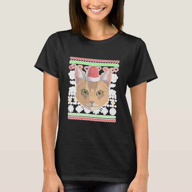 Abyssinian Cat Kitty Santa Claus Ugly T Shirt (Framsida)