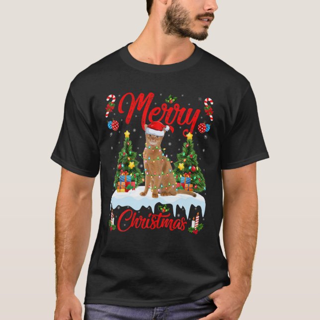 Abyssinian Cat Lover Lighting Santa Hat Abyssinian T Shirt (Framsida)