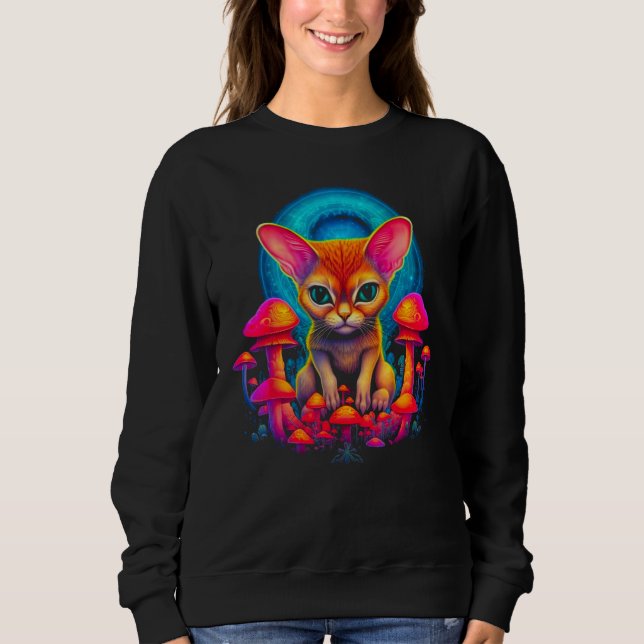 Abyssinian Cat Psychedelic Mushroom T Shirt (Framsida)