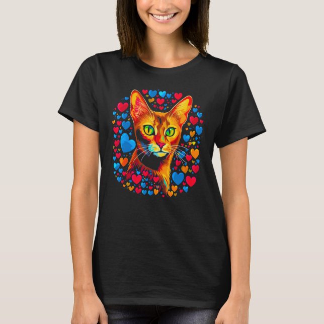 Abyssinian Cat Red Blue T Shirt (Framsida)