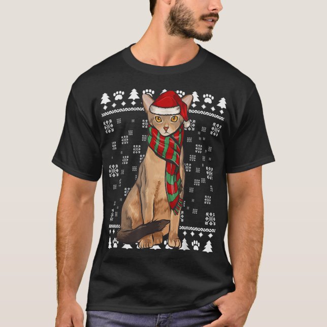 Abyssinian Cat Santa Hat Julafton Ugly jul T Shirt (Framsida)