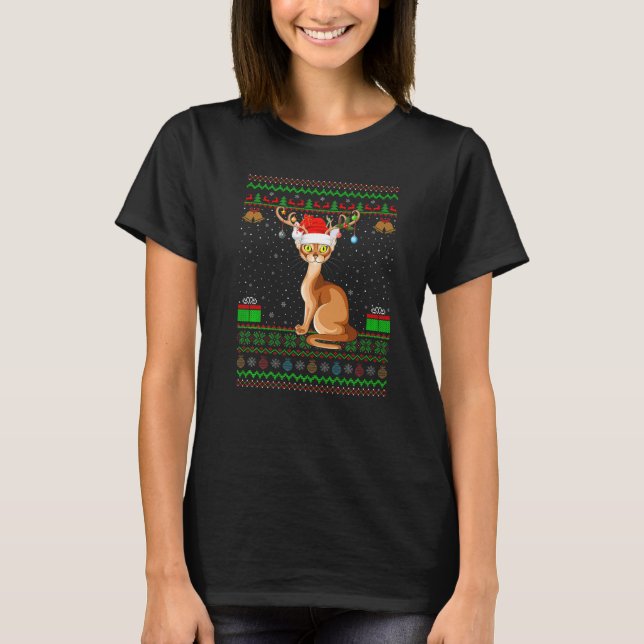 Abyssinian Cat Santa Hat Matching Ugly Abyssinian T Shirt (Framsida)