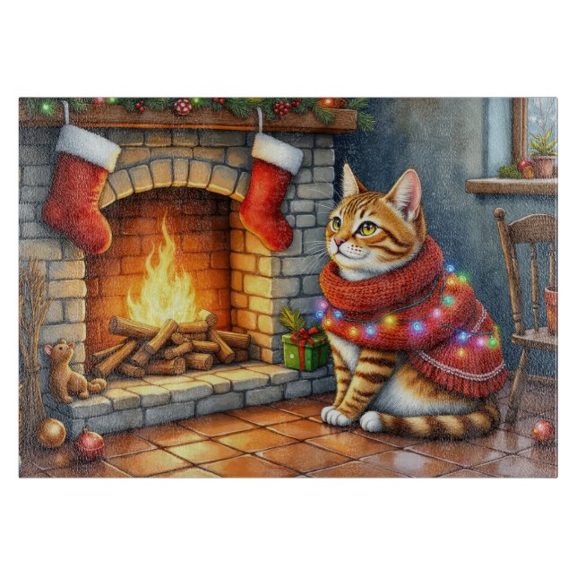 Abyssinian Cat Sitting by Fireplace with Christmas (Framsidan)
