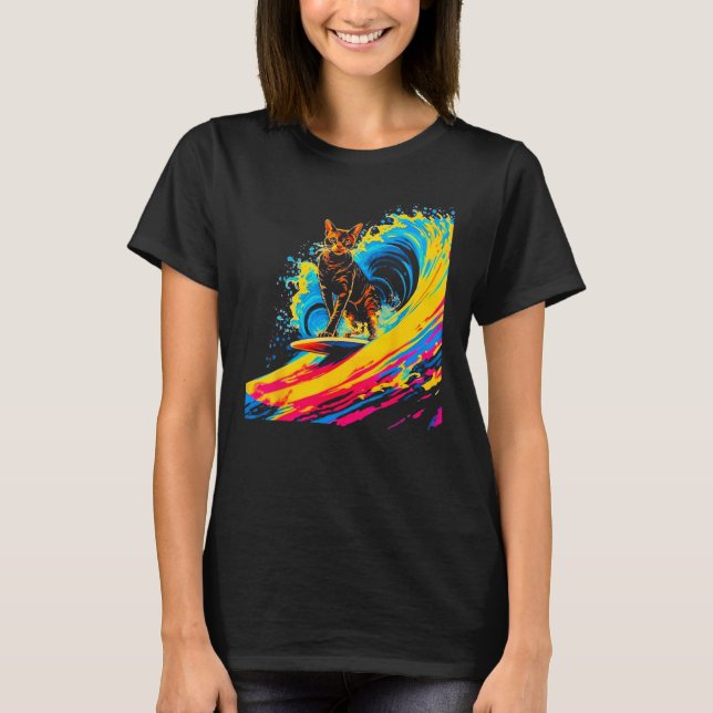 Abyssinian Cat Surfing T Shirt (Framsida)