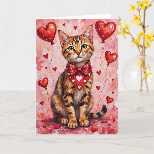 Abyssinian Cat Valentine Sitting with Hearts Red Kort (Gul blomma)