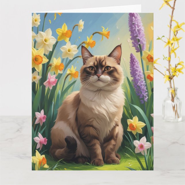 Abyssinian Cat Vår blommor Painting Kort (Gul blomma)