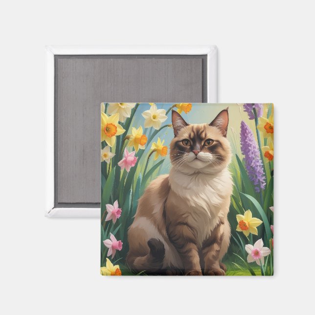 Abyssinian Cat Vår blommor Painting Magnet (Front/Back)