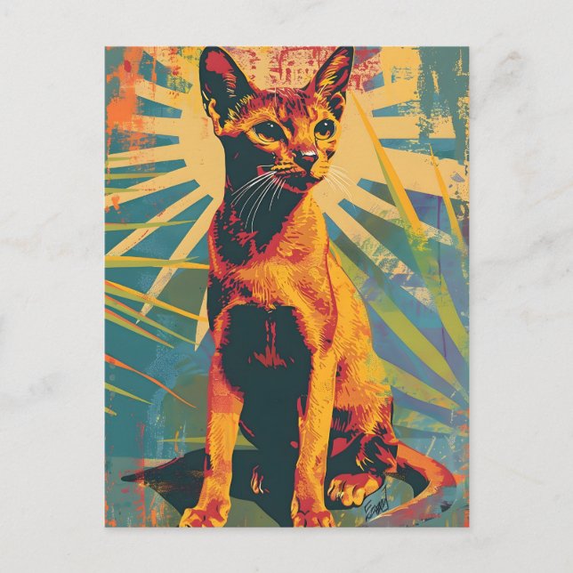 Abyssinian Cat Vintage Art Vykort (Framsida)