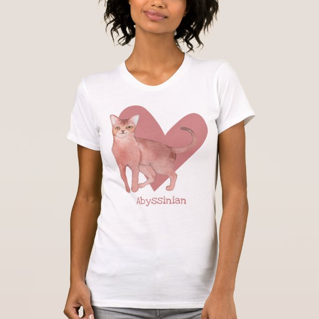 Abyssinian Cat Watercolor Kattunge Rosa Heart T Shirt (Framsida)