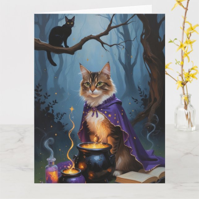 Abyssinian Cat Whimsical Halloween Painting Kort (Gul blomma)