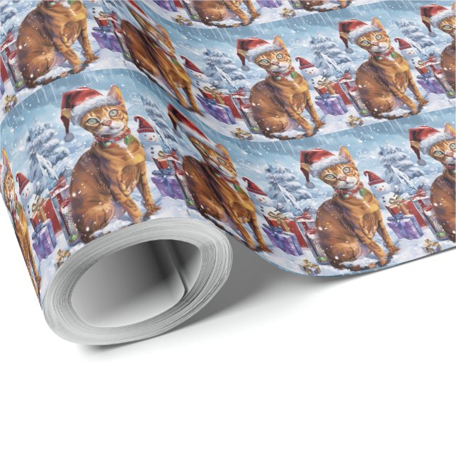 Abyssinian Cat Winter Wonderland jul Joy Presentpapper (Rulle Hörn)
