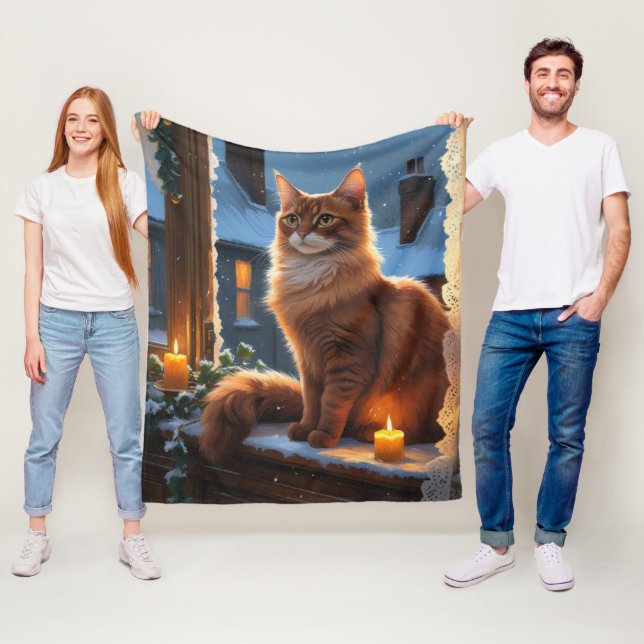 Abyssinian Cat With Christmas Lights Holiday Fleecefilt (På plats)