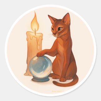 Abyssinian cat with silver crystal ball runt klistermärke