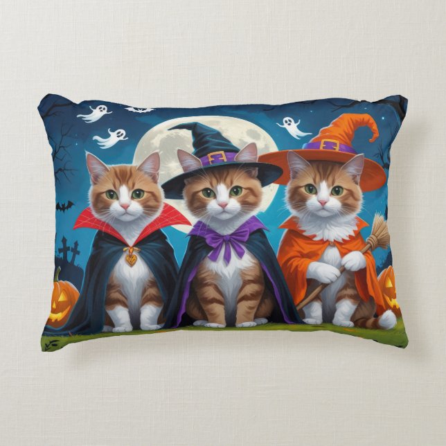 Abyssinian Cats Pumpkin Halloween Funny Prydnadskudde (Framsidan)