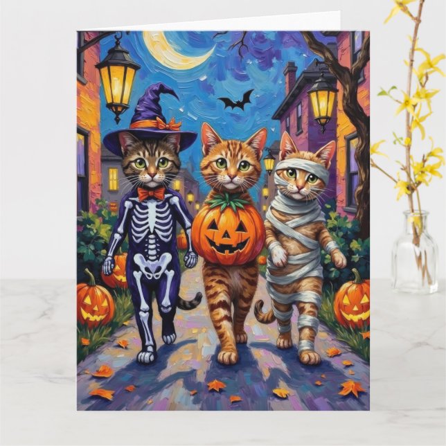 Abyssinian Cats Trick eller Treating in Halloween  Kort (Gul blomma)