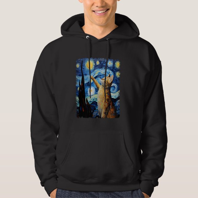 Abyssinian Orange Cat Starry Nattmålning Hoodie (Framsida)