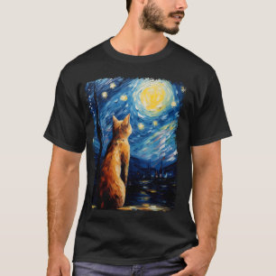 Abyssinian Orange Cat Starry Nattmålning T Shirt
