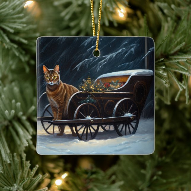 Abyssinian Snowy Sleigh Ride Juldekan Julgransprydnad Keramik (Träd)