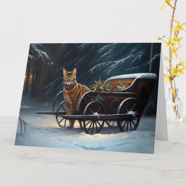 Abyssinian Snowy Sleigh Ride Juldekan Kort (Gul blomma)