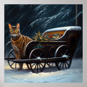 Abyssinian Snowy Sleigh Ride Juldekan Poster
