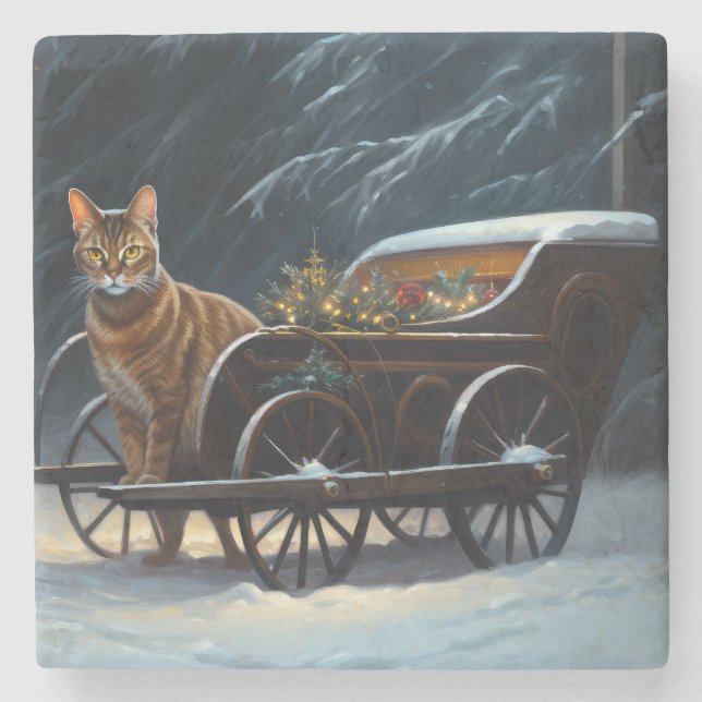 Abyssinian Snowy Sleigh Ride Juldekan Stenunderlägg (Framsidan)