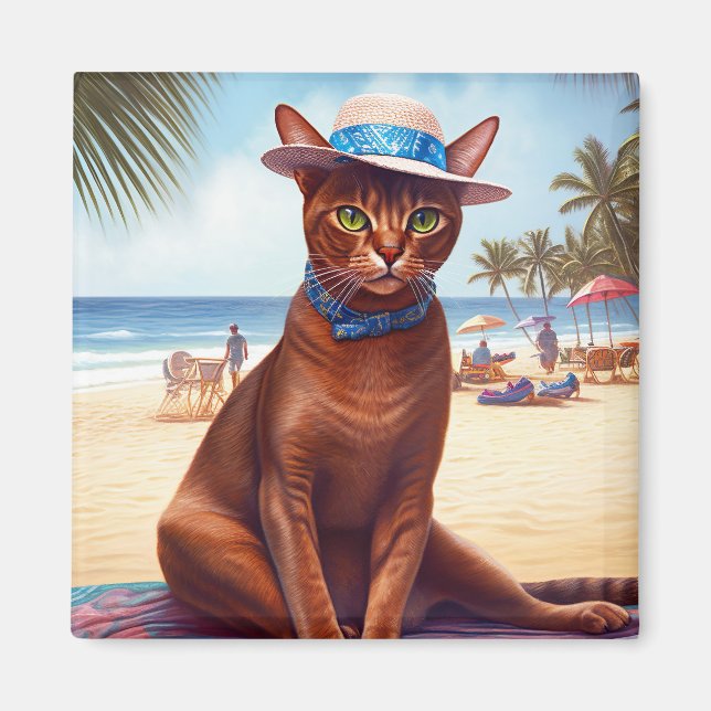 Abyssiniska katt på Beach, sommargåva till kattäls Magnet (Framsidan)