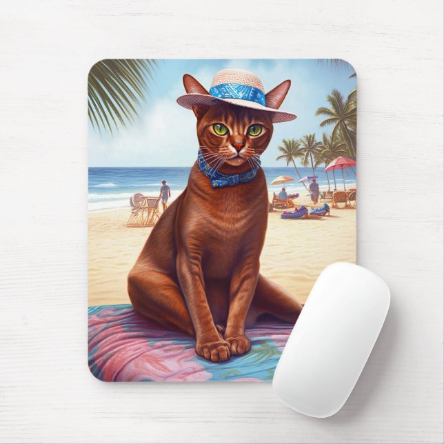Abyssiniska katt på Beach, sommargåva till kattäls Musmatta (Med mus)