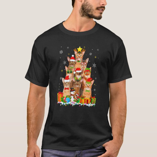 Abyssinsk julgran ren katt dekoration t shirt (Framsida)