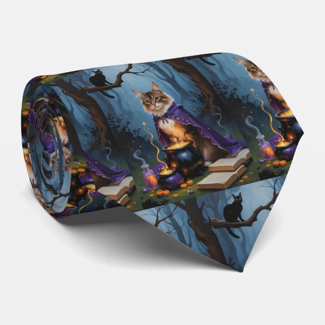 Abyssinsk katt - fantasifull halloweenmålning  slips (Rullad)