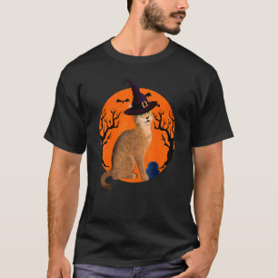 Abyssinsk katt Halloween häxa hatt och måne T Shirt