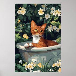 Abyssinsk katt i badkar Affisch, Rolig Katt Affisc Poster