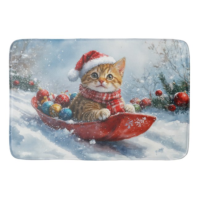 Abyssinsk katt i släde Låt det snöa jul Badrumsmatta (Framsidan)