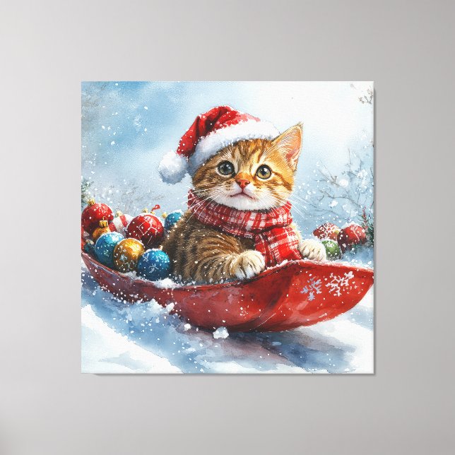 Abyssinsk katt i släde Låt det snöa jul Canvastryck (Framsida)