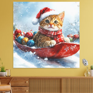 Abyssinsk katt i släde Låt det snöa jul Canvastryck