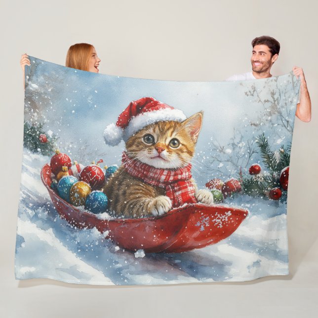 Abyssinsk katt i släde Låt det snöa jul Fleecefilt (På plats)