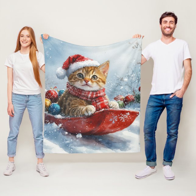 Abyssinsk katt i släde Låt det snöa jul Fleecefilt (På plats)
