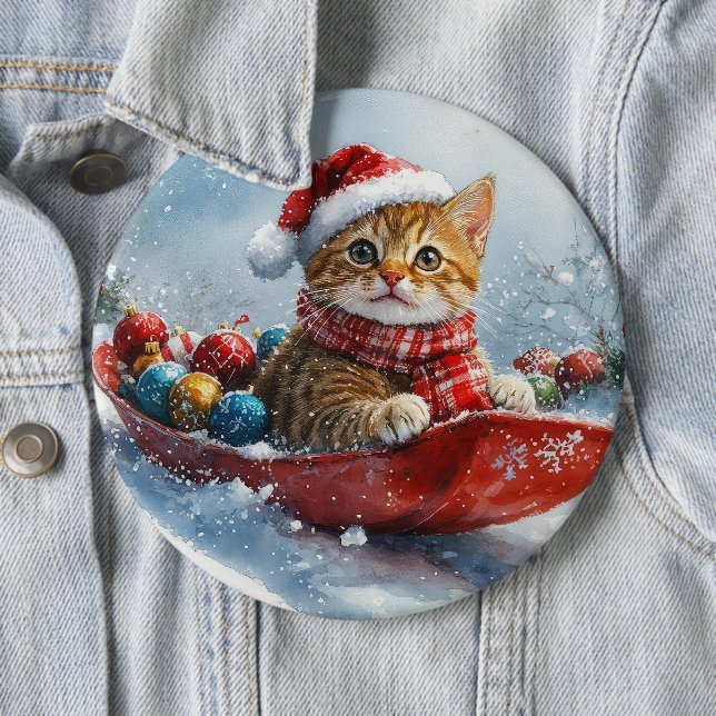 Abyssinsk katt i släde Låt det snöa jul Knapp (In Situ)
