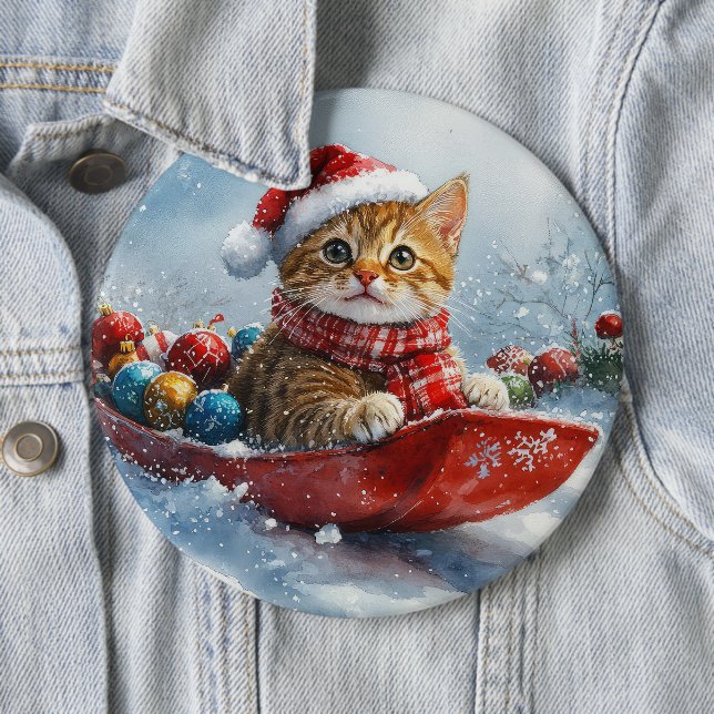 Abyssinsk katt i släde Låt det snöa jul Knapp (In Situ)