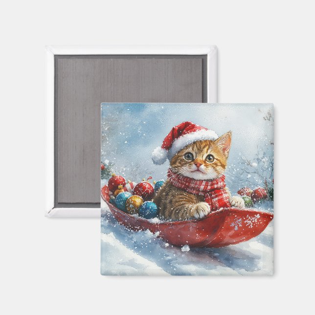 Abyssinsk katt i släde Låt det snöa jul Magnet (Front/Back)