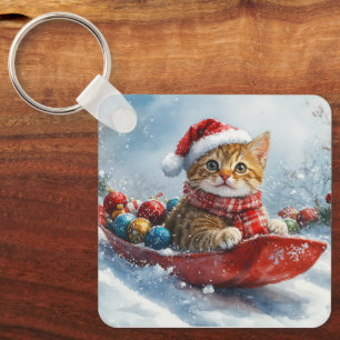 Abyssinsk katt i släde Låt det snöa jul Nyckelring
